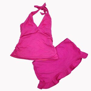 Athleta Womens Small 2 pc Pink Halter Tankini & Skirted Bottom Swimsuit
